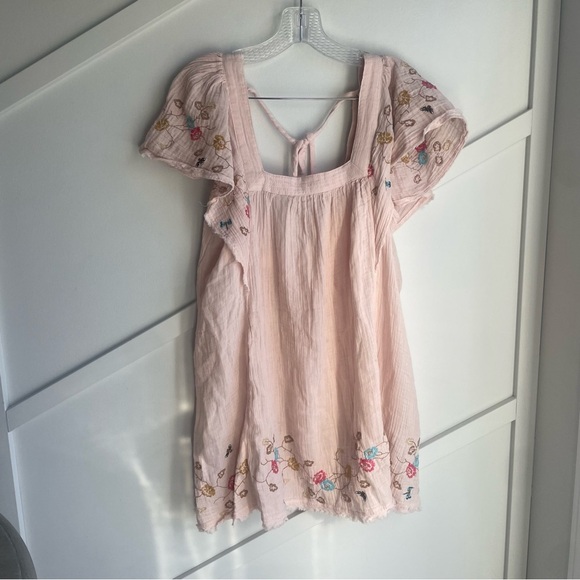 Anthropology Yvette Lounge Mini Dress Cotton embroidered Pale  Pink size M - Picture 6 of 11